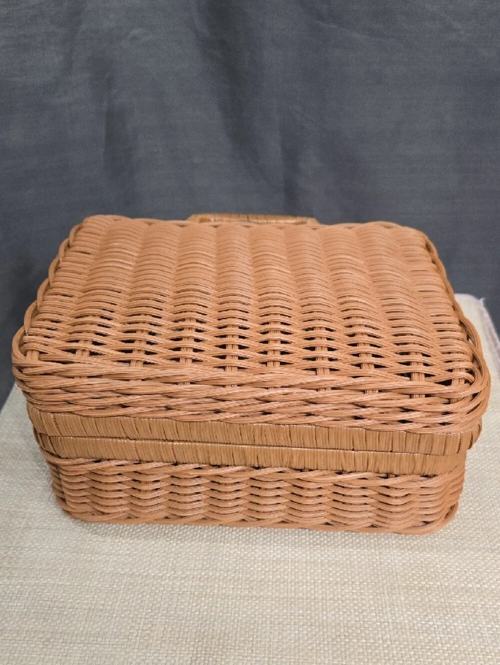Woven Rattan Picnic Handbag in Warm Tan